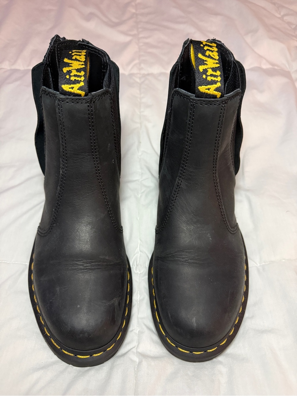 Dr. Martens Black Leather Chukka Boots with Yellow Stitching